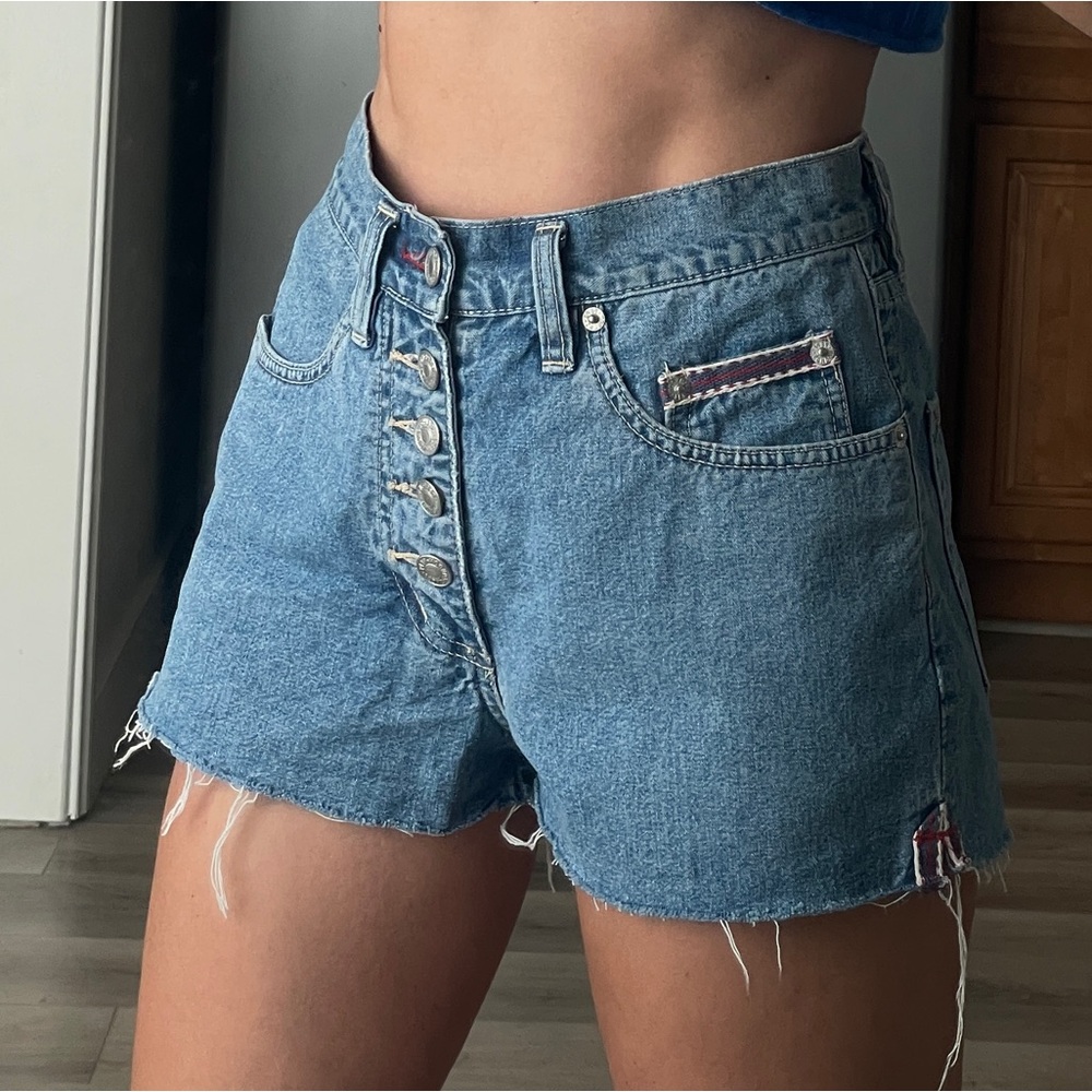 vintage button-fly jean short cut offs